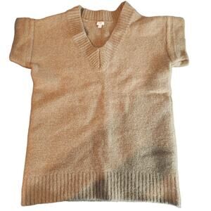 J Crew sz small wool alpaca blend v neck shirt sleeve tan sweater